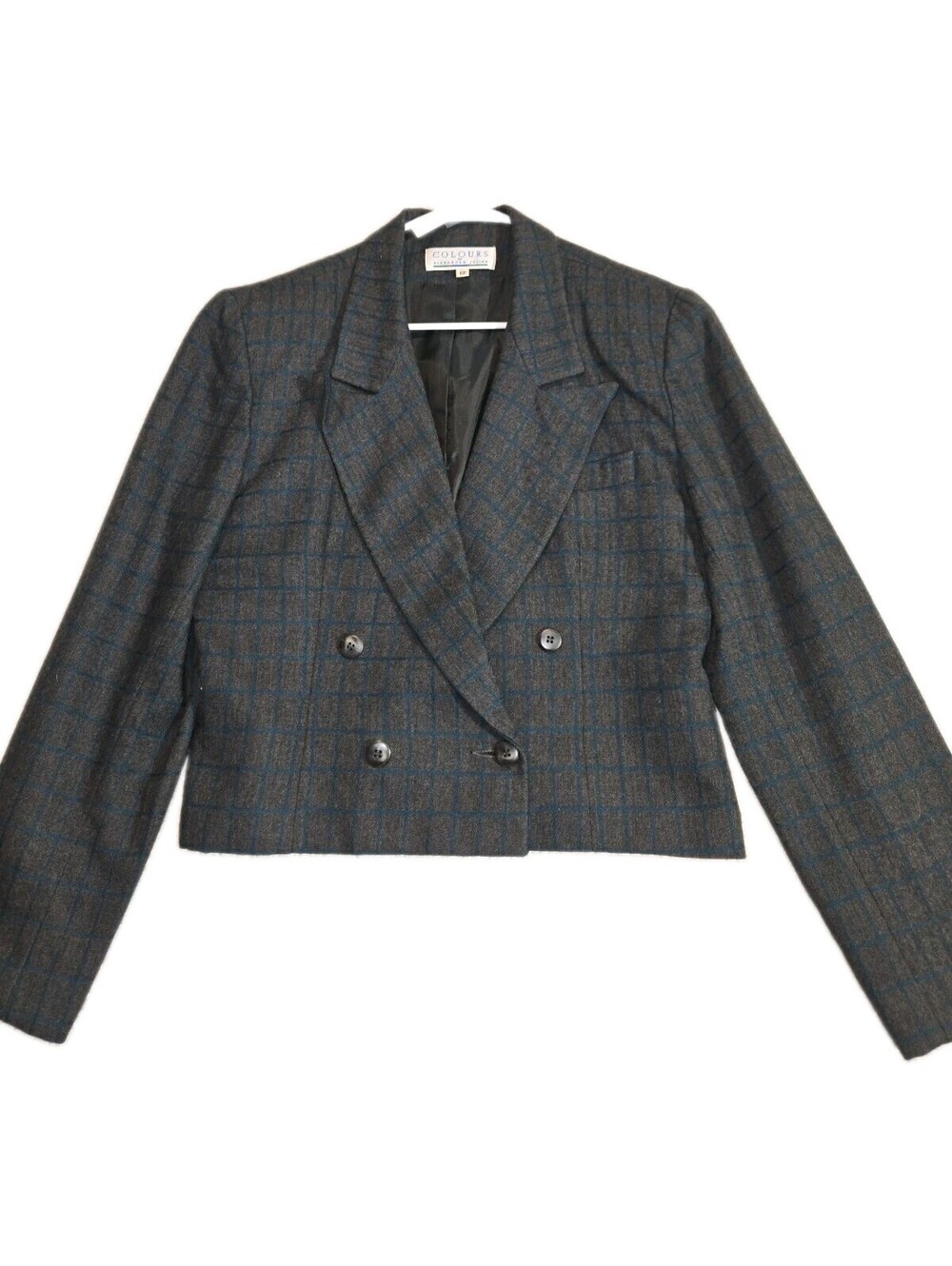 vintage wool cropped blazer jacket Sz 12 Window pane 80s 90s Punk Steampunk Goth